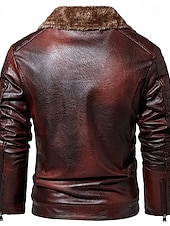 billige Lærjakker-Herre Lærjakker Fleece-jakke Biker jakke Motorsykkeljakke Daglig Feriereise Vindtett Hold Varm Lomme Høst vinter عادي Mote Klassisk Knaphul Normal Svart Rød Brun kaffe Jakker