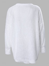 levne Hladké dámské topy-dámská halenka pulovr fuzzy oversized výstřih do V ležérní teplý měkký útulný šik podzim zima pohodlné