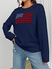 cheap Graphic Patterns &amp; Details-Women&#039;s Sweater Daily Stylish Casual Graphic Crew Neck Crewneck Long Sleeve Regular Tops Knit Going out Black White Fall Winter