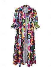 cheap Vacation Dresses-Women&#039;s Floral Graphic Print V Neck Flared Sleeve Maxi Dress Half Sleeve Spring Fall