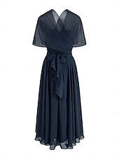 abordables Robes pour invitées de mariage-Robes de Mariage Invité A-Line Robe Élégante Formelle Fête de Mariage Longueur Thé Sans Manches Une Épaule Invité de Mariage Automne Chiffon avec Fronces 2025