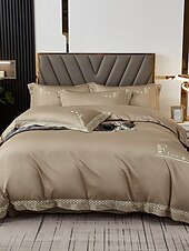 baratos Coleção de elite-Conjunto de cama com capa de edredom de 4 peças, 100% algodão orgânico, tecido macio e respirável, inclui capa de edredom e fronhas para um sono confortável