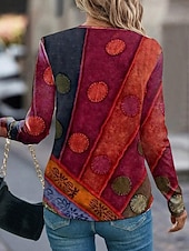 levne Boho tričko-Dámské tunikové tričko Módní Každodenní Tisk Dlouhý rukáv Regular Tops Kulatý výstřih Každodenní Červená Jaro Podzim