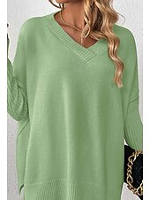abordables Couleurs unies-Femme Pull Chandail Elégant Mode du quotidien Couleur unie Col V Tricoté manche longue Hauts longs Tricoter Travail Noir Jaune Automne Hiver