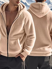 cheap Men&#039;s Jackets &amp; Coats-Men&#039;s Fleece Jacket Teddy Coat Hoodie Jacket Daily Vacation Thermal Warm Pocket Fleece Fall &amp; Winter Plain Fashion Streetwear Hooded Regular Black Navy Blue Khaki Gray Jacket
