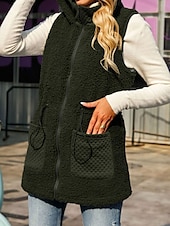 billige Vest-Dame Fleecevest Teddyfrakk Hold Varm Pustende Glidelås Lomme Fleece Lined Fritid عادي Feriereise Gate Dagligdagstøy Ut på byen Glidelås Normal Hettegenser Normal Ermeløs Yttertøy Militærgrønn Høst