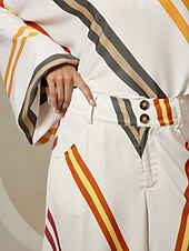 cheap Wide Leg &amp; High Waisted-Satin Multi Color Stripe Wide Leg Casual Daily Pants