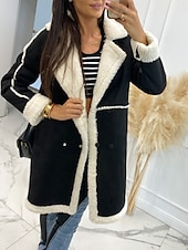 voordelige Winterjassen-Dames Winterjas Winddicht Houd Warm Lapwerk Knop Elegant Buiten Effen Kleur Werk Casual Dubbele rij knopen Strijkijzer Ruim Passend Lange mouw bovenkleding Zwart Bruin Herfst Winter