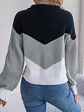 economico Motivi grafici e dettagli-Per donna Felpa Giornaliero Informale A strisce Collo a polo Lavorato a maglia Manica lunga Top regolari Maglia Ufficio Blu Cachi Autunno Inverno