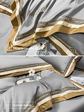 baratos Coleção de elite-Conjunto de cama com capa de edredom de 4 peças, 100% algodão orgânico, tecido macio e respirável, inclui capa de edredom e fronhas para um sono confortável