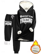 cheap Women‘s Sweatsuits-Women&#039;s 2 Pieces Fleece Lined Two Piece Set Hoodie and Pant Letter Warm Comfort Soft Home Daily Bed Fleece Warm Breathable Crew Neck Long Sleeve Pullover Pant Elastic Waist Fall Winter