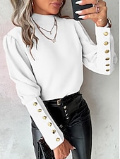 preiswerte Damen Arbeitsoberteile-Damen Hemd Bluse Feste Farbe Elegant damas Stilvoll Langarm Stehkragen Arbeit Spitze Knopf Schwarz Weiß Rote Blau Frühling Herbst Winter