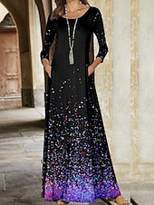 preiswerte Kunst &amp; Design Kleid-Damen Minikleid Maxidress Etuikleid A Linie Kleid Elegant Stilvoll Bischof Urlaub Täglich Regular Fit Punkt Langarm Rundhalsausschnitt Schwarz Frühling Herbst