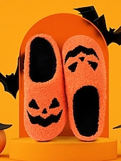 abordables Pour les femmes-Chaussons en polaire confortables sur le thème d&#039;Halloween pour femmes avec des motifs de citrouille et de crâne - chaussures d&#039;intérieur amusantes pour les fêtes d&#039;automne et d&#039;Halloween