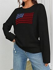 cheap Graphic Patterns &amp; Details-Women&#039;s Sweater Daily Stylish Casual Graphic Crew Neck Crewneck Long Sleeve Regular Tops Knit Going out Black White Fall Winter