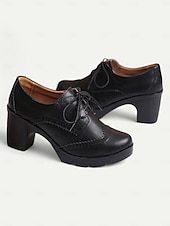 olcso 1950-es évek-női világoskék fűzős brogue vaskos sarkú oxford cipő – vintage ihletésű platformsarkú hétköznapi és irodai viselethez