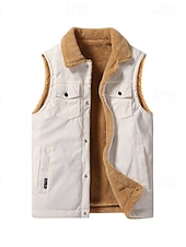 cheap Men&#039;s Vest-Men&#039;s Fleece Vest Vest Gilet Daily Date Vacation Fashion Casual Fall &amp; Winter Button Pocket Polyester Corduroy Thermal Warm Comfortable Plain Single Breasted One-button Lapel Regular Fit Black Brown