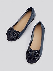 cheap Women&#039;s Flats-Women&#039;s Leather Wedge Flats with Decorative Bow and Embellished Toe – Comfortable Casual Slip-On Shoes for Everyday Wear