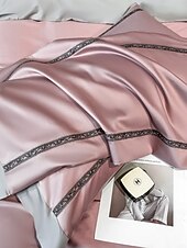 baratos Coleção de elite-Conjunto de cama com capa de edredom de 4 peças, 100% algodão orgânico, tecido macio e respirável, inclui capa de edredom e fronhas para um sono confortável