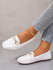 preiswerte Damenschuhe-Damen Halbschuhe Klassische Loafer Outdoor B¨¹ro Täglich Strass Schnalle Flacher Absatz Runde Zehe Geschäftlich Brautkleider schlicht Komfort Kunstleder Halbschuhe Mandelfarben Schwarz Weiß