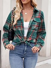 abordables Vestes chemise-Veste décontractée Femme Extérieur Plein Air Usage quotidien mode Décontractées Avec poches Imprimer Normal Manteau Rose Claire Rouge Orange Automne Hiver Boutonnage Simple Col rabattu Standard S M L