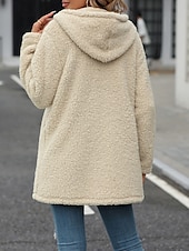 preiswerte Wintermäntel-Damen Fleecejacke Teddy-Mantel Hoodie Jacke warm halten Atmungsaktiv Zip Tasche Innenfutter aus Fleece Brautkleider schlicht Glatt Urlaub Strasse Freizeitskleidung Ausgehen Reisverschluss Standard