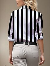 economico Top a Righe e Geometrici per Donne-Camicia Donna Manica Lunga Blusa Button Down Camicia a Strisce Bianco e Nero Lavoro Elegante Stile Moderno Nera Primavera Autunno
