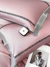 baratos Coleção de elite-Conjunto de cama com capa de edredom de 4 peças, 100% algodão orgânico, tecido macio e respirável, inclui capa de edredom e fronhas para um sono confortável