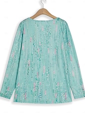 お買い得  ボヘミアンTシャツ-レディースブラウス スパンコール 花柄 七分袖 キーホールネックライン 伸縮性のある袖口 ゆったりフィット ゴールデンイエロー 春夏 エレガント 昼から夜まで着られる万能トップス