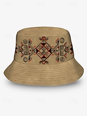 levne Pánské klobouky-pánský béžový bucket klobouk s etnickým geometrickým potiskem - stylový letní klobouk pro outdoorové dobrodružství a festivaly