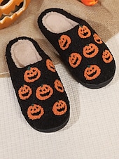 abordables Pour les femmes-Chaussons en polaire confortables sur le thème d&#039;Halloween pour femmes avec des motifs de citrouille et de crâne - chaussures d&#039;intérieur amusantes pour les fêtes d&#039;automne et d&#039;Halloween