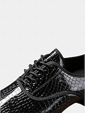 economico Scarpe da ballo uomo-scarpe da ballo stringate da uomo con motivo coccodrillo nero e finitura lucida, perfette per spettacoli di ballo da sala e latino