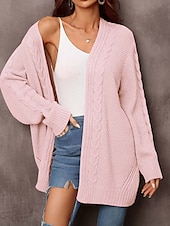 preiswerte Strickjacken und Oberbekleidung-Damen Pullover Modisch Täglich Brautkleider schlicht Graphic Bedruckt Öffnung vorne Strick Textur Langarm Lange Oberteile Stricken Heim Arbeit Schwarz Rosa Herbst Winter