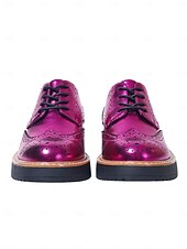 economico Scarpe oxford da donna-scarpe brogue oxford rosa metallizzato da donna con punta a coda di rondine, scarpe casual eleganti con lacci per feste ed eventi di moda