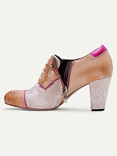 economico Anni &amp;#39;20-Scarpe Oxford con tacco a heeled lace-up floreali vintage Gatsby - design brogue in pelle con accenti rosa per stili retro e chic