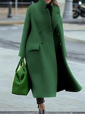 preiswerte Wintermäntel-Damen Wintermantel Mantel Umhang / Umhänge Windundurchlässig warm halten Tasche Brautkleider schlicht Streetstyle Glatt Urlaub Arbeit Strasse Freizeitskleidung Einreihiger Verschluss Umlegekragen
