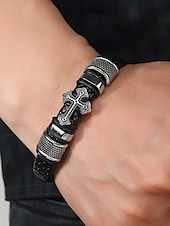 economico Gioielli da uomo-bracciale da uomo con croce con accenti in oro e argento e chiusura magnetica – elegante braccialetto intrecciato per abbigliamento casual e religioso