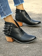 levne Cowboy &amp; Western Boots-dámské hnědé kotníkové boty s vícepřezkovým detailem, blokovým podpatkem a westernovým stylem - ideální pro běžné výlety a každodenní nošení