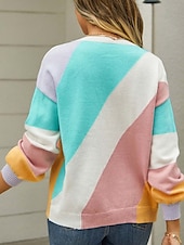preiswerte Grafische Muster und Details-Damen Pullover Brautkleider schlicht Geometrisch Bedruckt Rundhalsausschnitt Strick Langarm Lange Oberteile Stricken Heim Regenbogen Herbst Winter