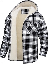 economico Giubbotti e cappotti da uomo-Per uomo Giacca da camicia Giacca con cappuccio Shacket Giacca in pile di flanella Esterno Da tutti i giorni Caldo Tasche Con cappuccio Autunno Inverno Scozzese a quadri Di tendenza Streetwear Bavero