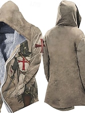 cheap Men&#039;s Print Fleece Jackets-Men&#039;s Winter Coat Fleece Jacket Jacket Daily Wear Vacation Fleece Lining With Pockets Print Front Pocket Fall &amp; Winter Soldier Sport Casual Hoodie Regular Blue Purple Green khaki Light Grey Jacket