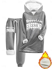 cheap Women‘s Sweatsuits-Women&#039;s 2 Pieces Fleece Lined Two Piece Set Hoodie and Pant Letter Warm Comfort Soft Home Daily Bed Fleece Warm Breathable Crew Neck Long Sleeve Pullover Pant Elastic Waist Fall Winter