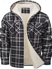 economico Giubbotti e cappotti da uomo-Per uomo Giacca da camicia Giacca con cappuccio Shacket Giacca in pile di flanella Esterno Da tutti i giorni Caldo Tasche Con cappuccio Autunno Inverno Scozzese a quadri Di tendenza Streetwear Bavero