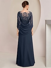 economico Lunghezza del pavimento-Abito Sheath Madre della Sposa Abito Elegante Collo Gioiello Lunghezza Piena Chiffon Manica Mezza con Pizzo Drappeggiato Laterale a Colore Solido taglia personalizzata gratuita