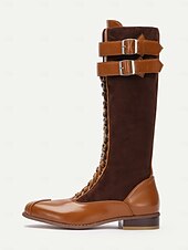 baratos anos 1930-botas femininas de camurça sintética bordô e couro sintético preto com cadarço na altura do joelho – design de inspiração vintage com tiras de fivela dupla, perfeitas para uso casual e formal
