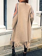 abordables Cardigans et vêtements d&#039;extérieur-Femme Gilet Cardigan Mode du quotidien Géométrique Ouvrir le devant Franges manche longue Hauts longs Tricoter Extérieur Sortie Fin de semaine Noir Chameau Automne Hiver