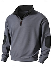 Men's Sweatshirt Waffle Sweatshirt Quarter Zip Sweatshirt Black Army Green Brown Khaki Dark Gray Half Zip Color Block Patchwork Sports & Outdoor Daily Holiday Polyester Streetwear Basic Casual Spring 21