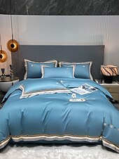 baratos Coleção de elite-Conjunto de cama com capa de edredom de 4 peças, 100% algodão orgânico, tecido macio e respirável, inclui capa de edredom e fronhas para um sono confortável