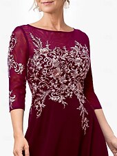 economico Lunghezza del pavimento-Abito A-Line da madre della sposa abito elegante scollo a gioiello lunghezza totale in chiffon manica corta con applicazioni a blocchi di colore 2025 taglia personalizzata gratuita