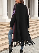 abordables Cardigans et vêtements d&#039;extérieur-Femme Gilet Cardigan Mode du quotidien Géométrique Ouvrir le devant Franges manche longue Hauts longs Tricoter Extérieur Sortie Fin de semaine Noir Chameau Automne Hiver
